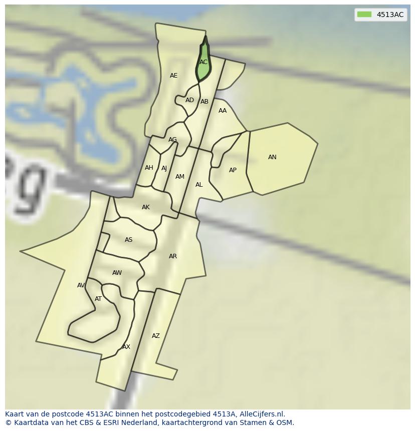 Afbeelding van het postcodegebied 4513 AC op de kaart.