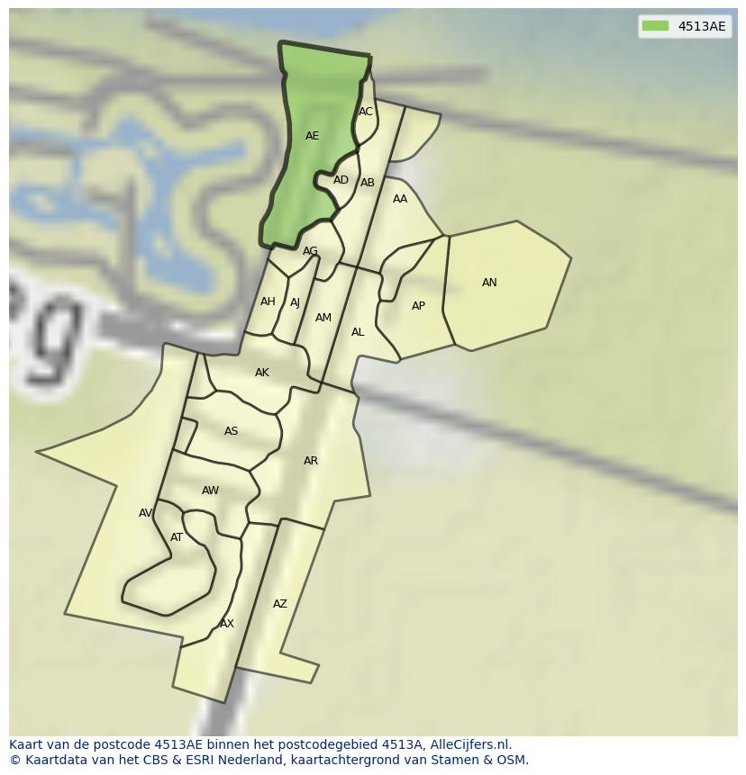 Afbeelding van het postcodegebied 4513 AE op de kaart.