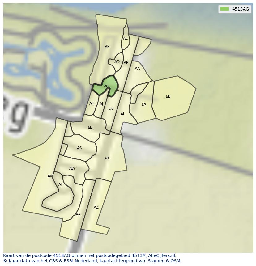 Afbeelding van het postcodegebied 4513 AG op de kaart.