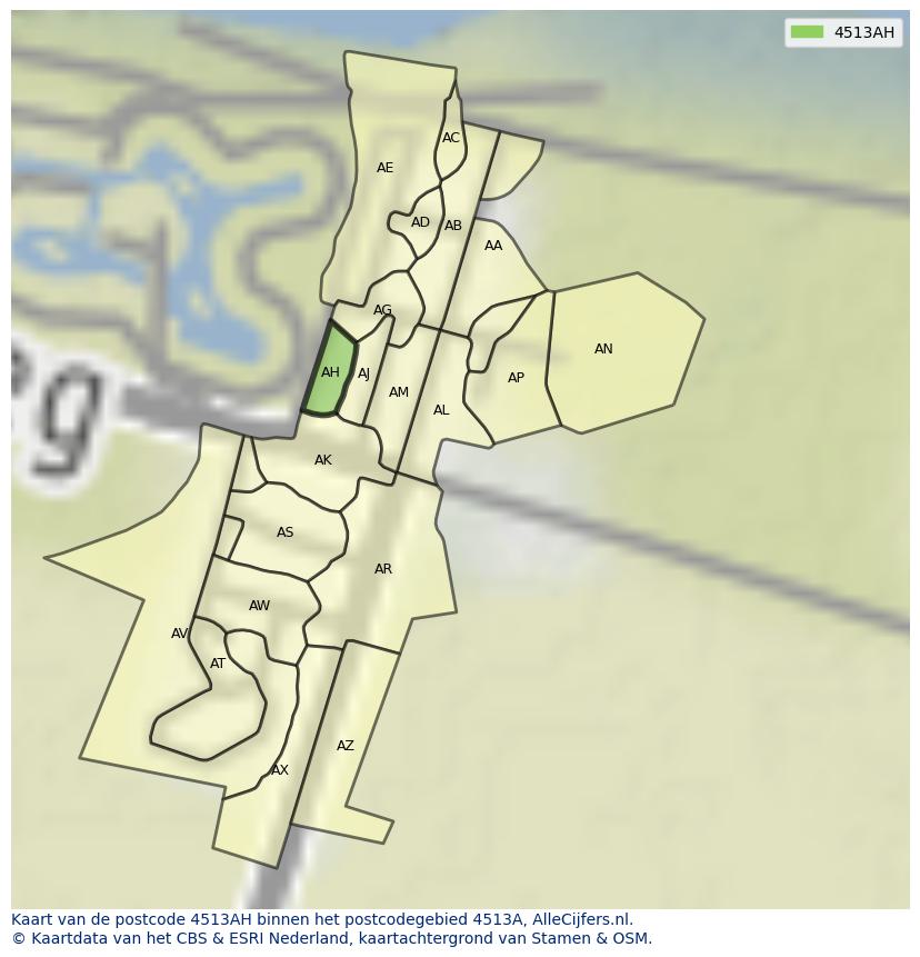 Afbeelding van het postcodegebied 4513 AH op de kaart.