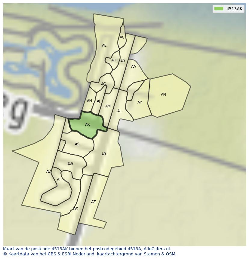 Afbeelding van het postcodegebied 4513 AK op de kaart.