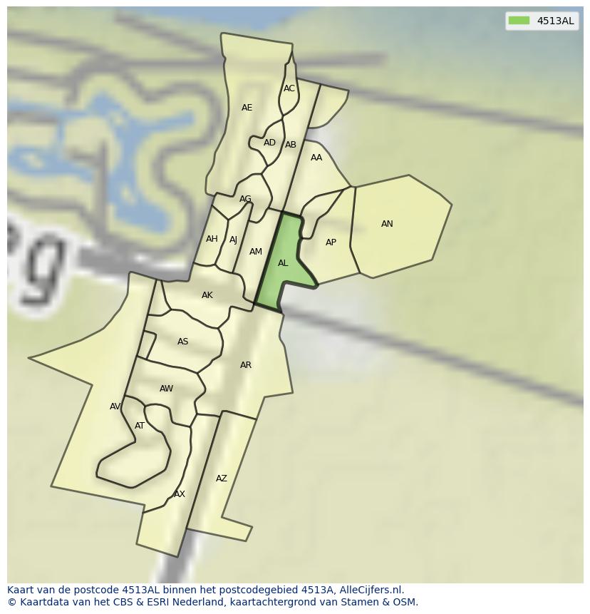 Afbeelding van het postcodegebied 4513 AL op de kaart.