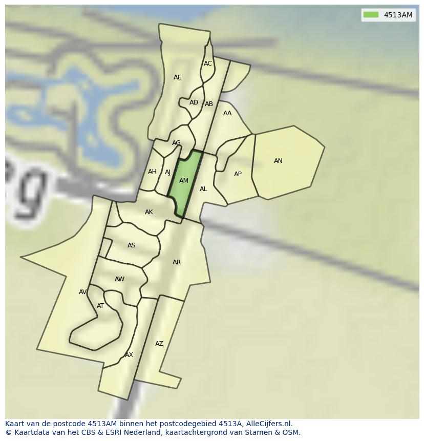 Afbeelding van het postcodegebied 4513 AM op de kaart.