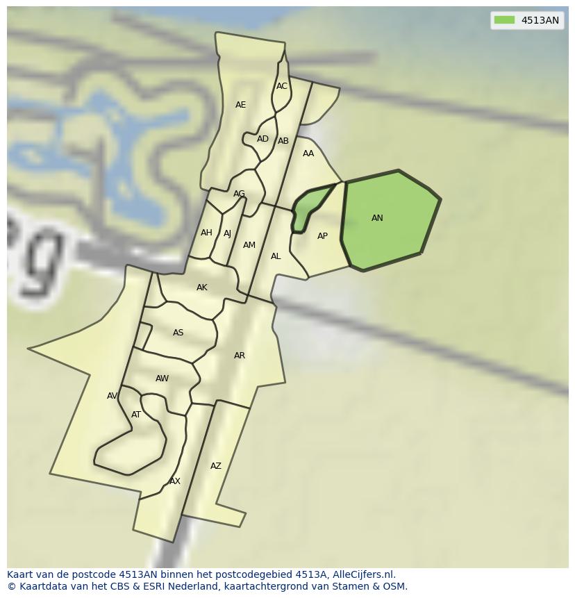 Afbeelding van het postcodegebied 4513 AN op de kaart.