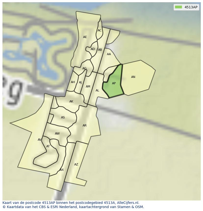 Afbeelding van het postcodegebied 4513 AP op de kaart.