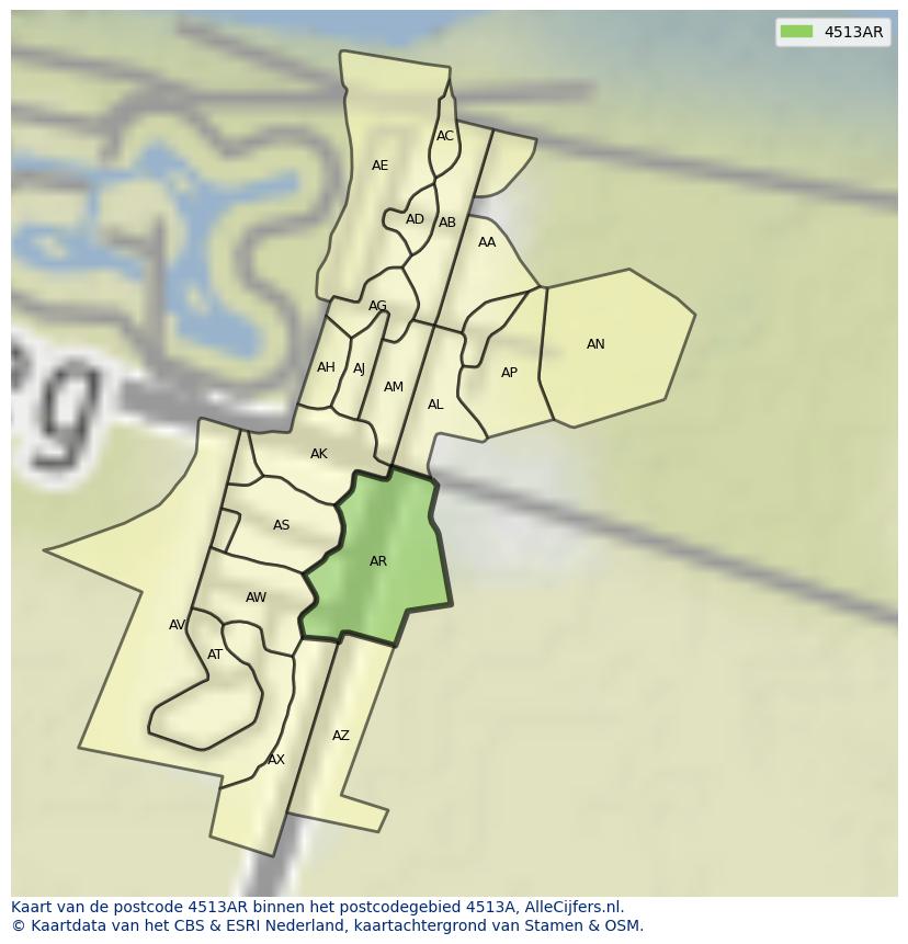 Afbeelding van het postcodegebied 4513 AR op de kaart.