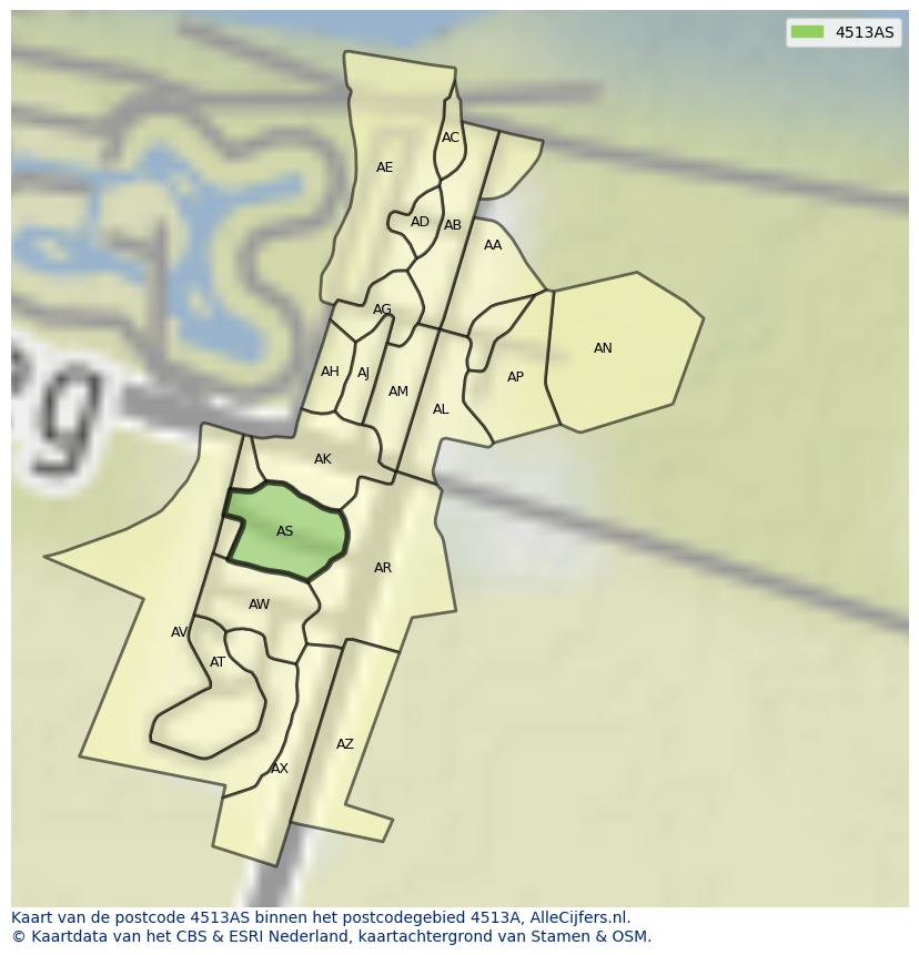 Afbeelding van het postcodegebied 4513 AS op de kaart.