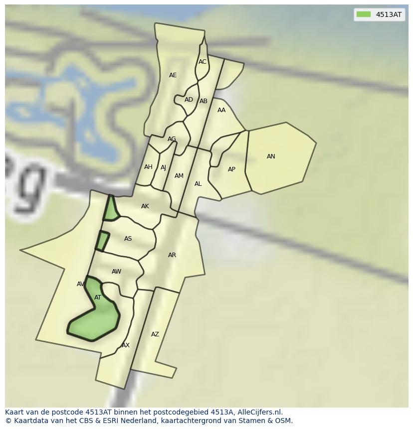 Afbeelding van het postcodegebied 4513 AT op de kaart.