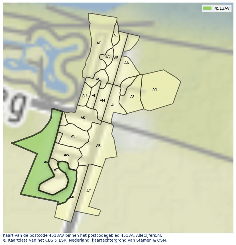 Afbeelding van het postcodegebied 4513 AV op de kaart.