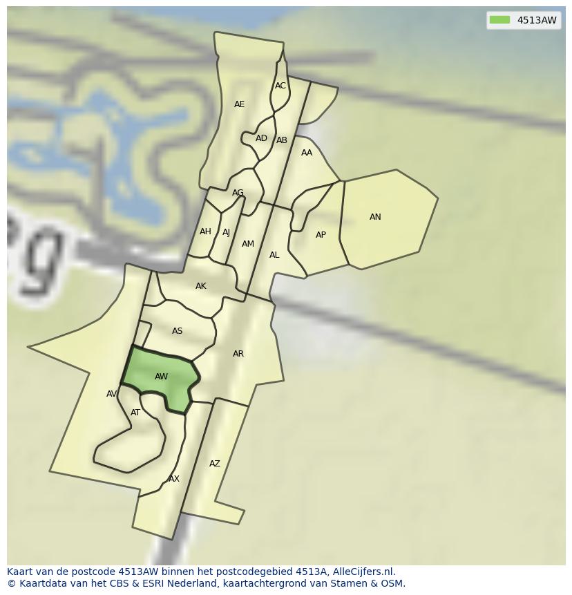 Afbeelding van het postcodegebied 4513 AW op de kaart.