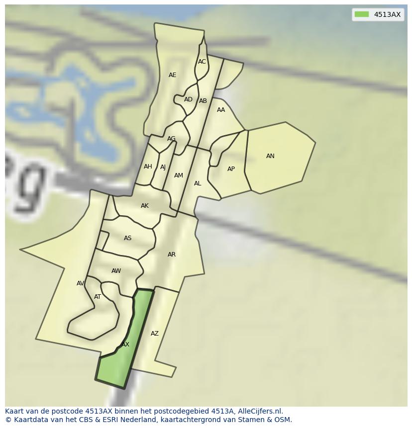Afbeelding van het postcodegebied 4513 AX op de kaart.