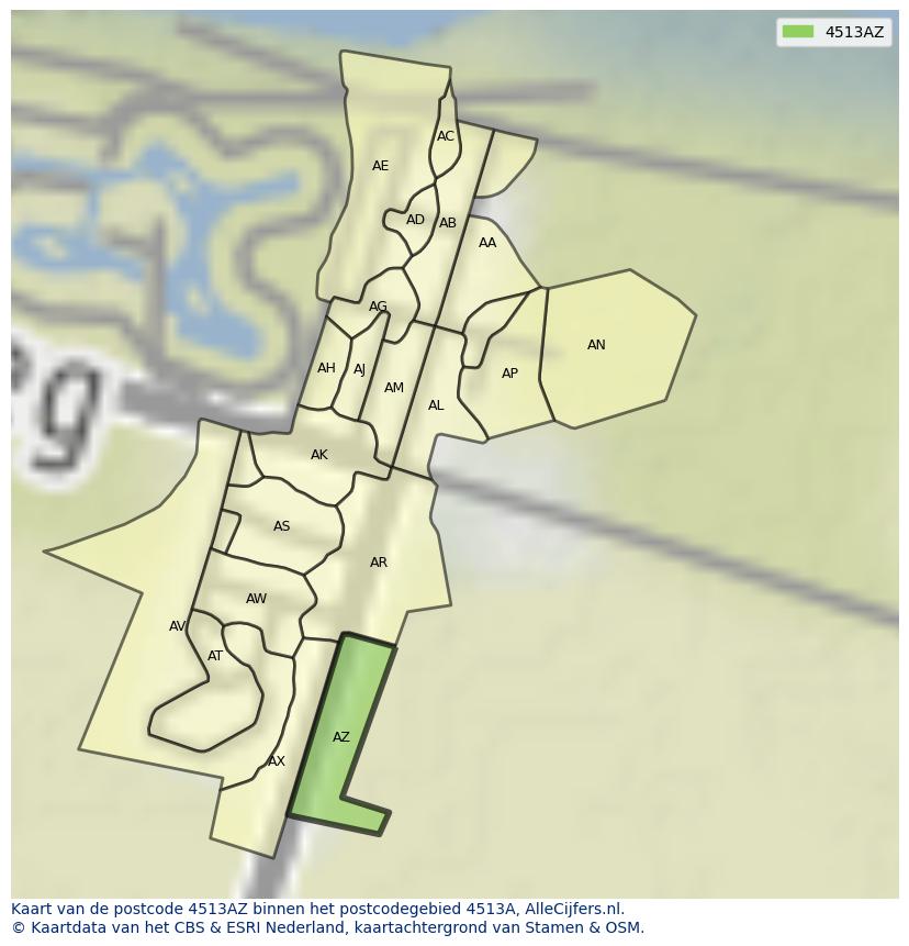 Afbeelding van het postcodegebied 4513 AZ op de kaart.