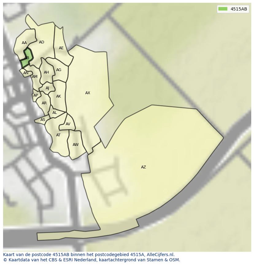 Afbeelding van het postcodegebied 4515 AB op de kaart.