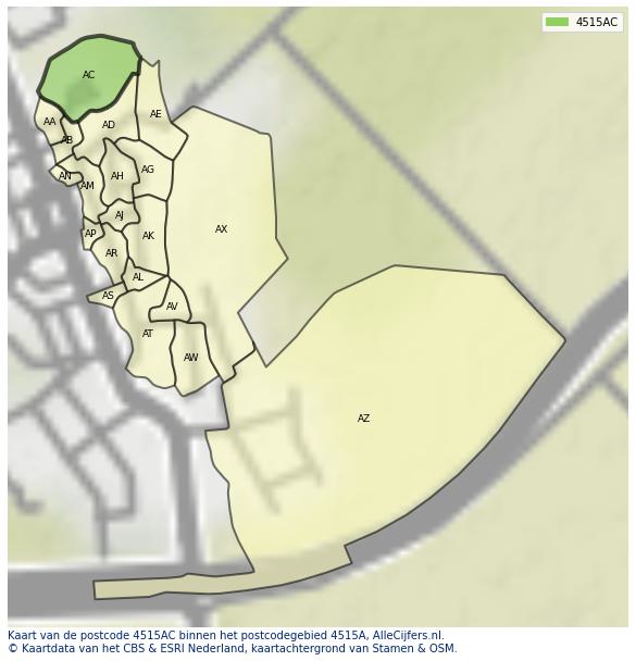 Afbeelding van het postcodegebied 4515 AC op de kaart.