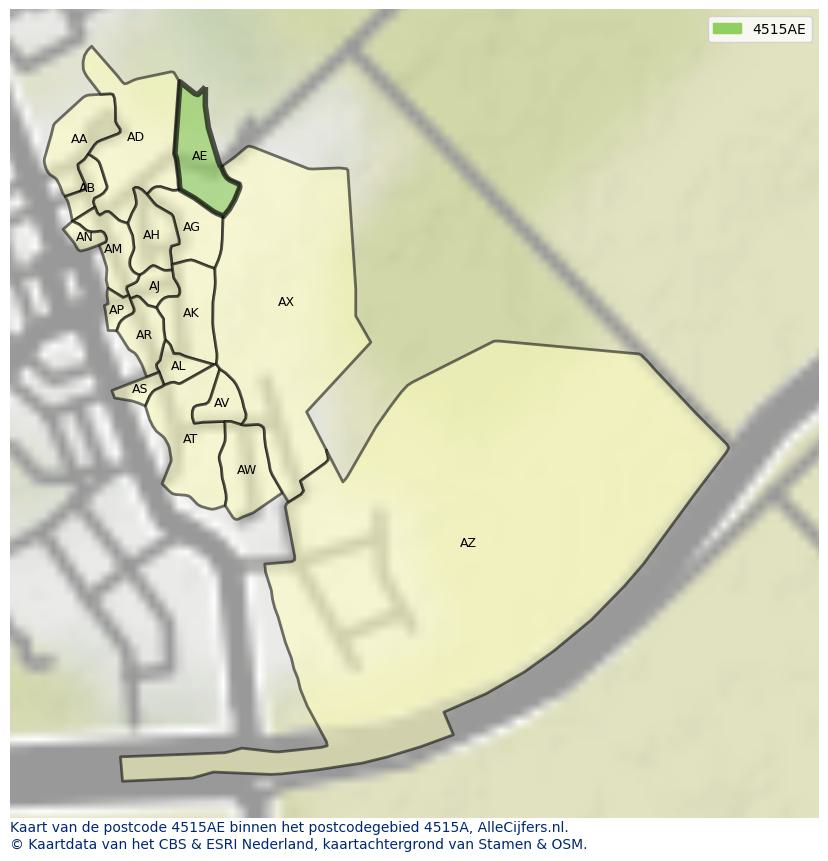 Afbeelding van het postcodegebied 4515 AE op de kaart.