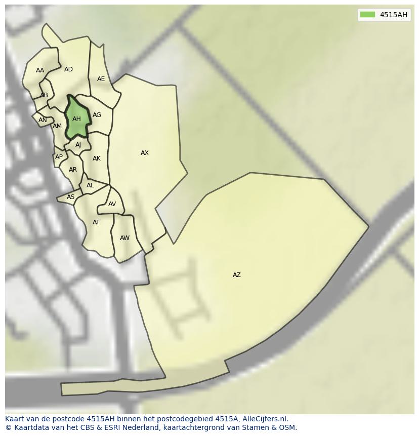 Afbeelding van het postcodegebied 4515 AH op de kaart.