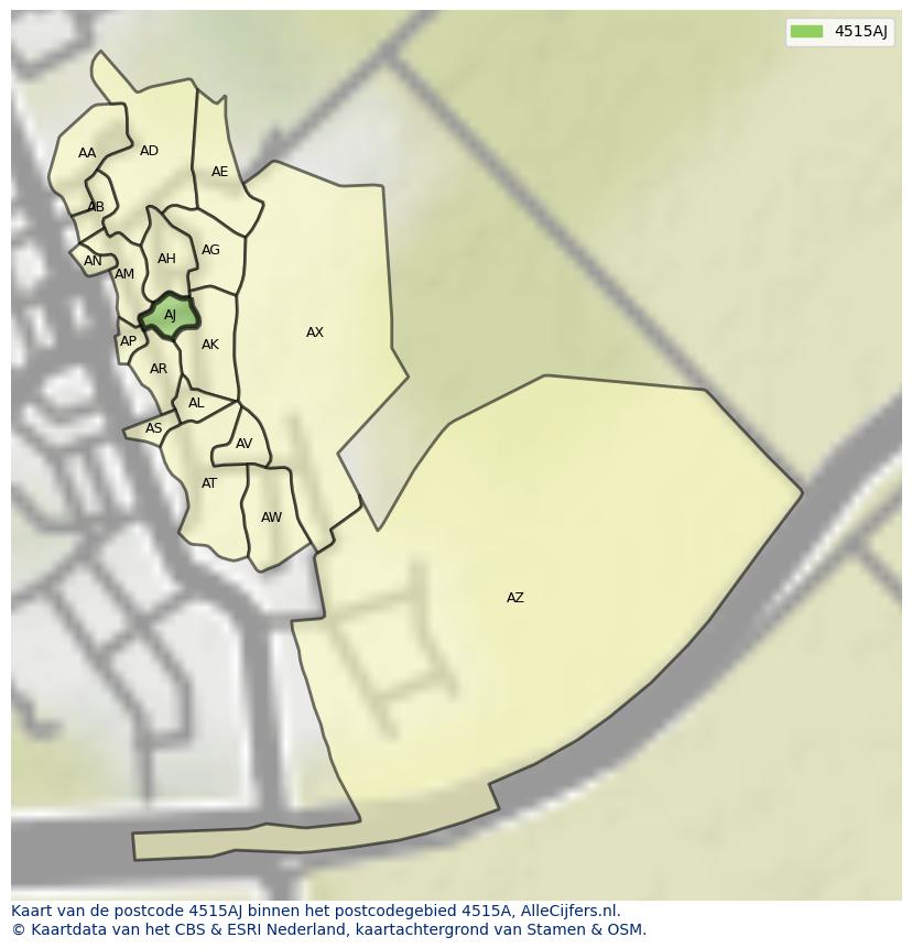 Afbeelding van het postcodegebied 4515 AJ op de kaart.