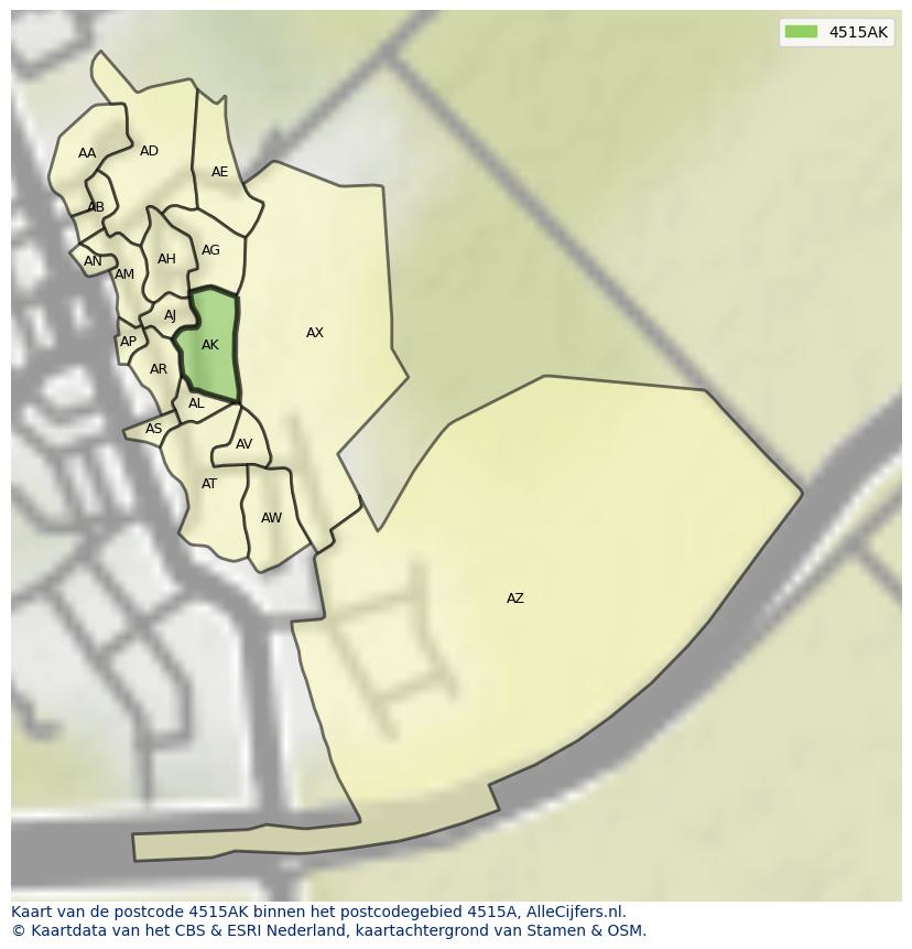Afbeelding van het postcodegebied 4515 AK op de kaart.