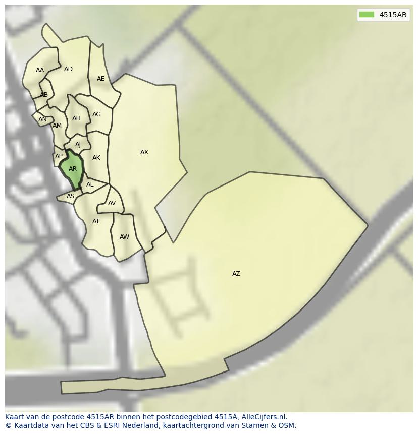 Afbeelding van het postcodegebied 4515 AR op de kaart.