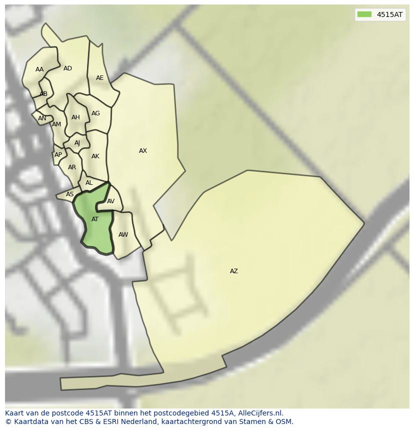 Afbeelding van het postcodegebied 4515 AT op de kaart.