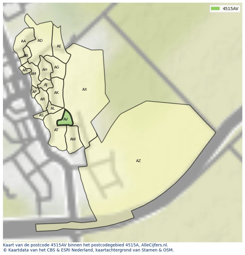 Afbeelding van het postcodegebied 4515 AV op de kaart.