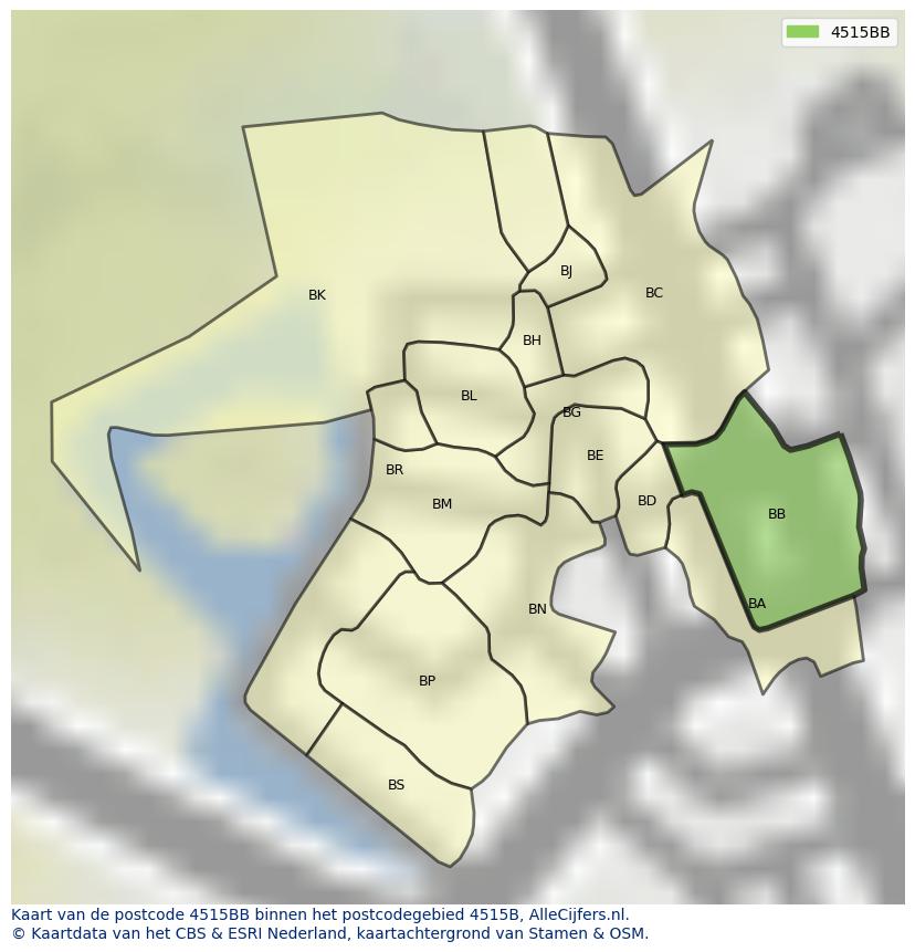 Afbeelding van het postcodegebied 4515 BB op de kaart.