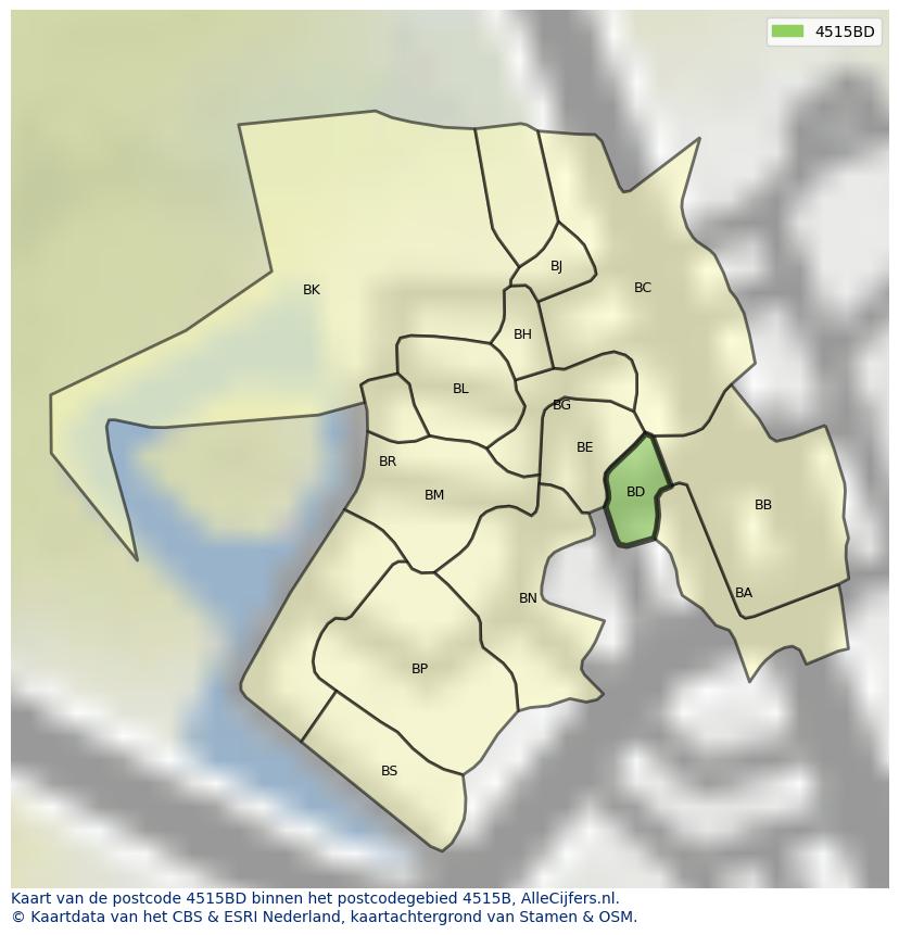 Afbeelding van het postcodegebied 4515 BD op de kaart.