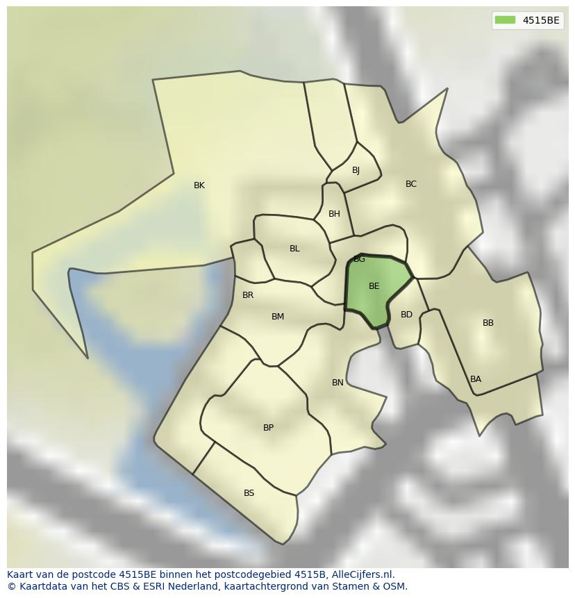 Afbeelding van het postcodegebied 4515 BE op de kaart.