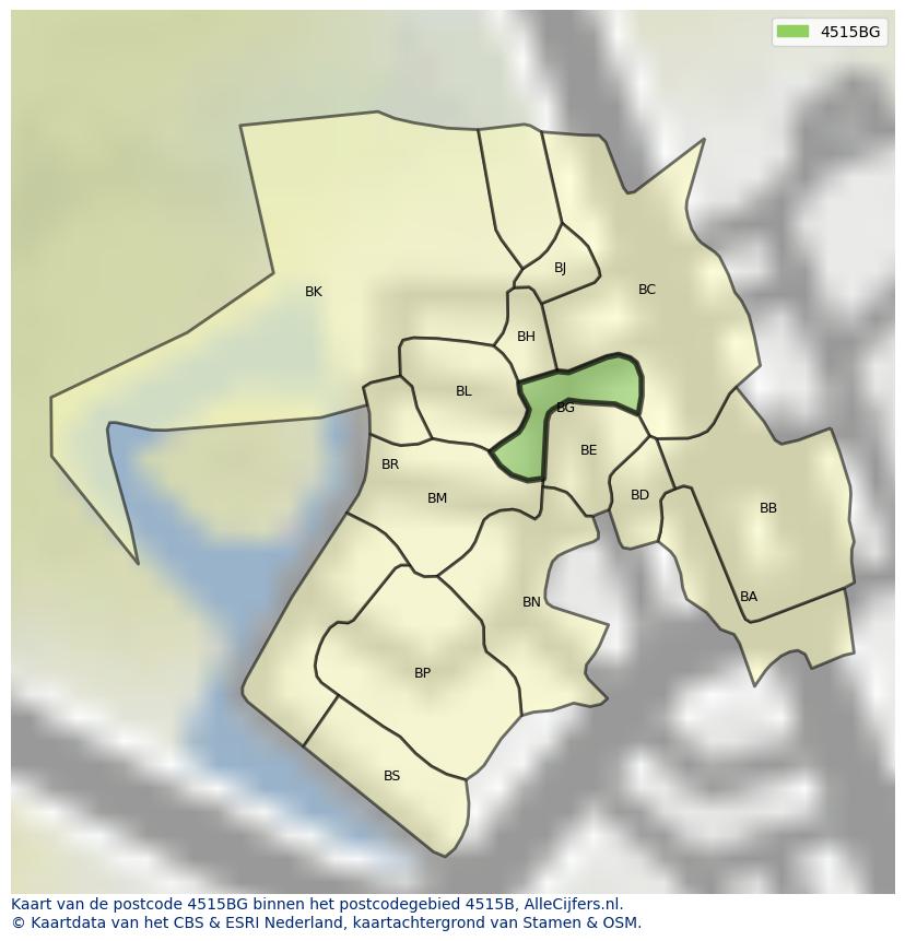Afbeelding van het postcodegebied 4515 BG op de kaart.