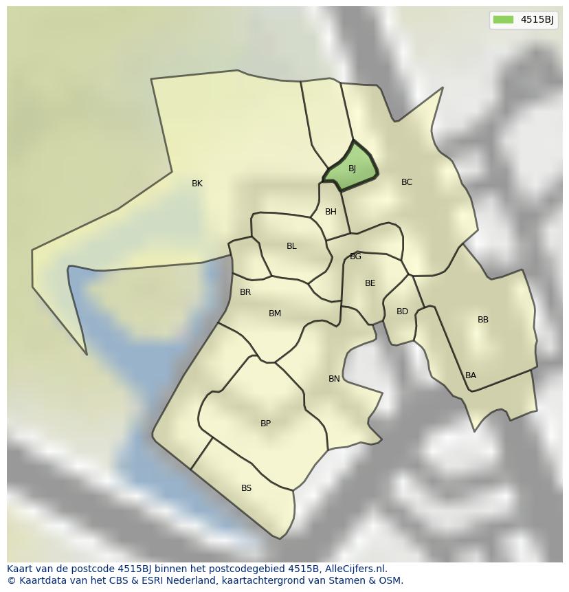 Afbeelding van het postcodegebied 4515 BJ op de kaart.