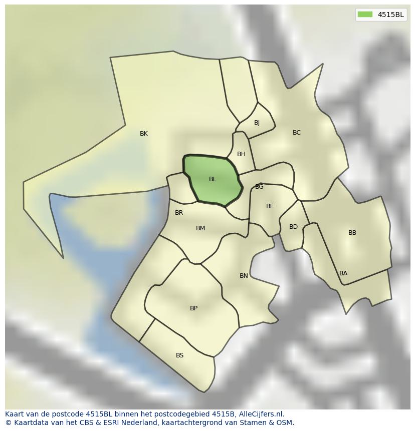 Afbeelding van het postcodegebied 4515 BL op de kaart.