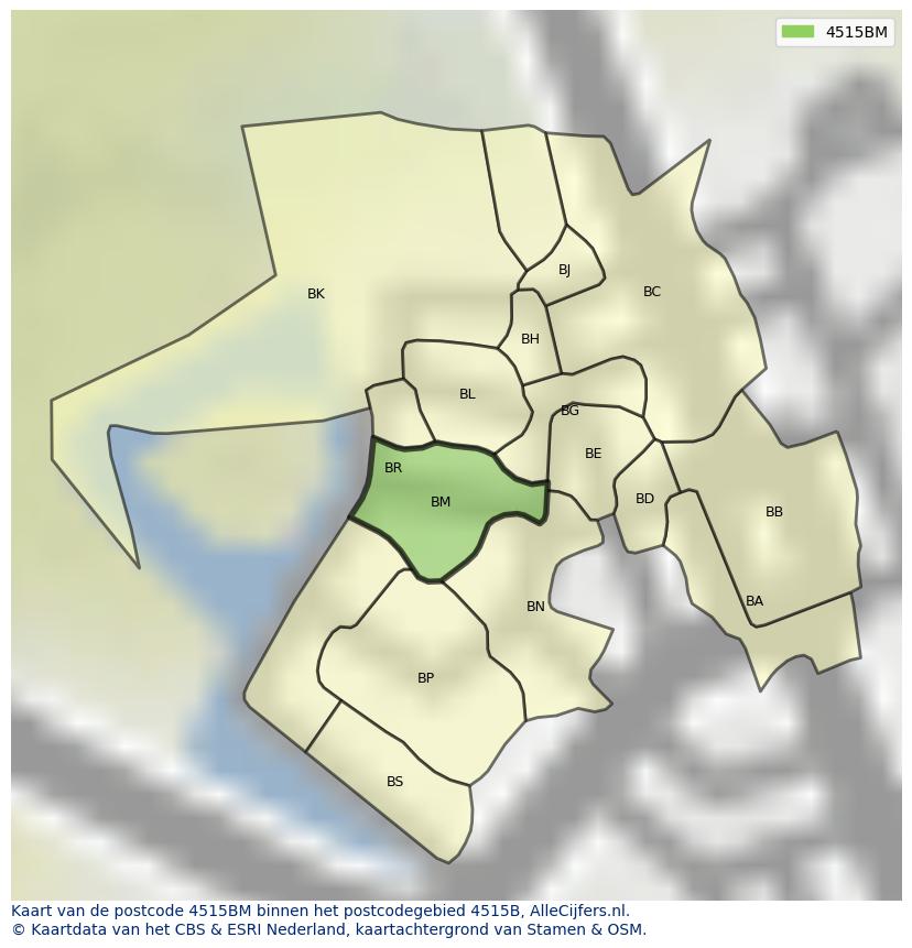 Afbeelding van het postcodegebied 4515 BM op de kaart.