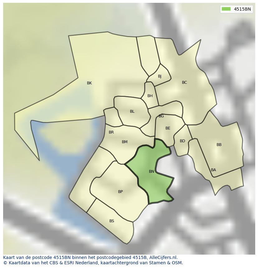 Afbeelding van het postcodegebied 4515 BN op de kaart.