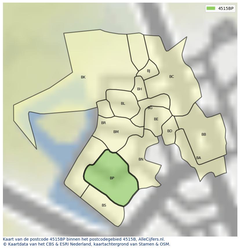 Afbeelding van het postcodegebied 4515 BP op de kaart.