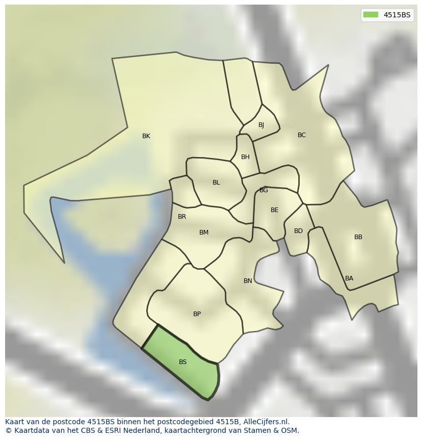 Afbeelding van het postcodegebied 4515 BS op de kaart.