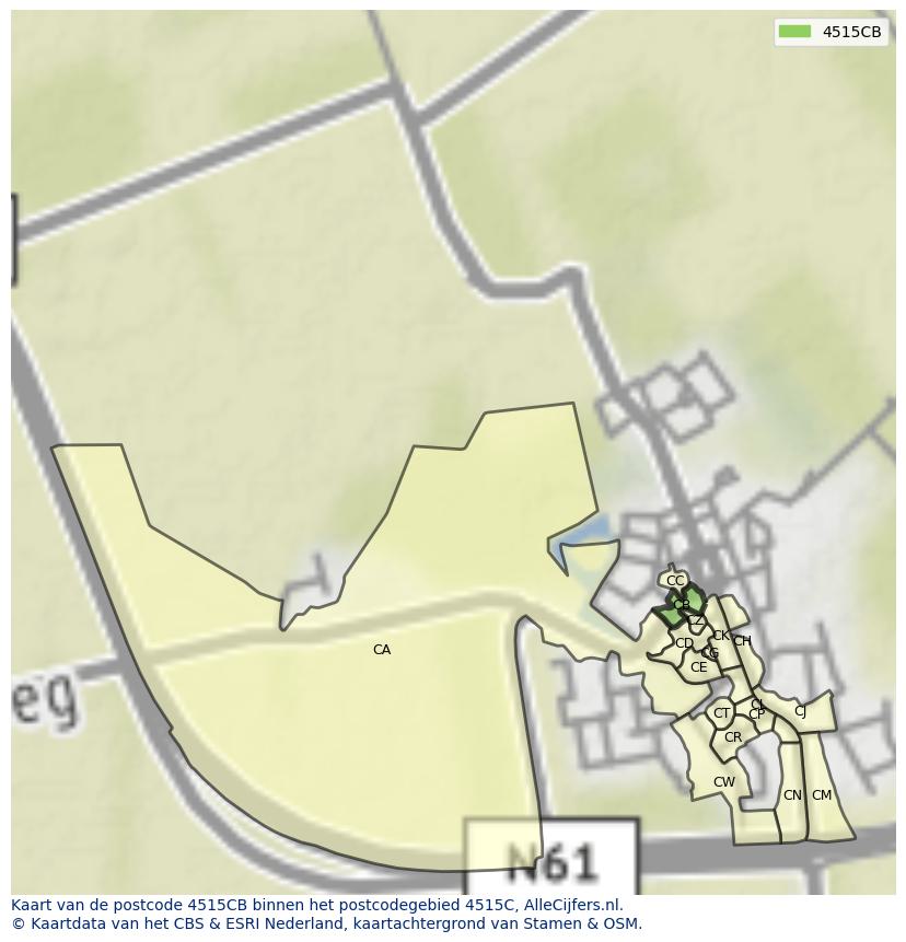 Afbeelding van het postcodegebied 4515 CB op de kaart.