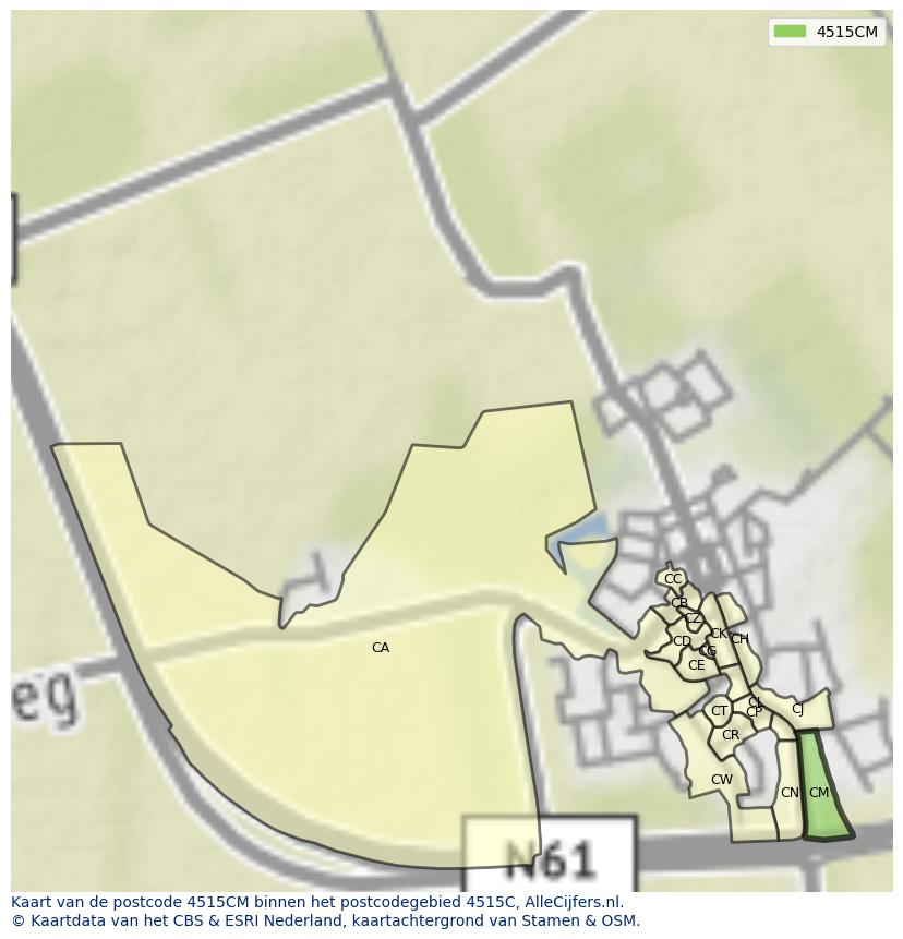Afbeelding van het postcodegebied 4515 CM op de kaart.