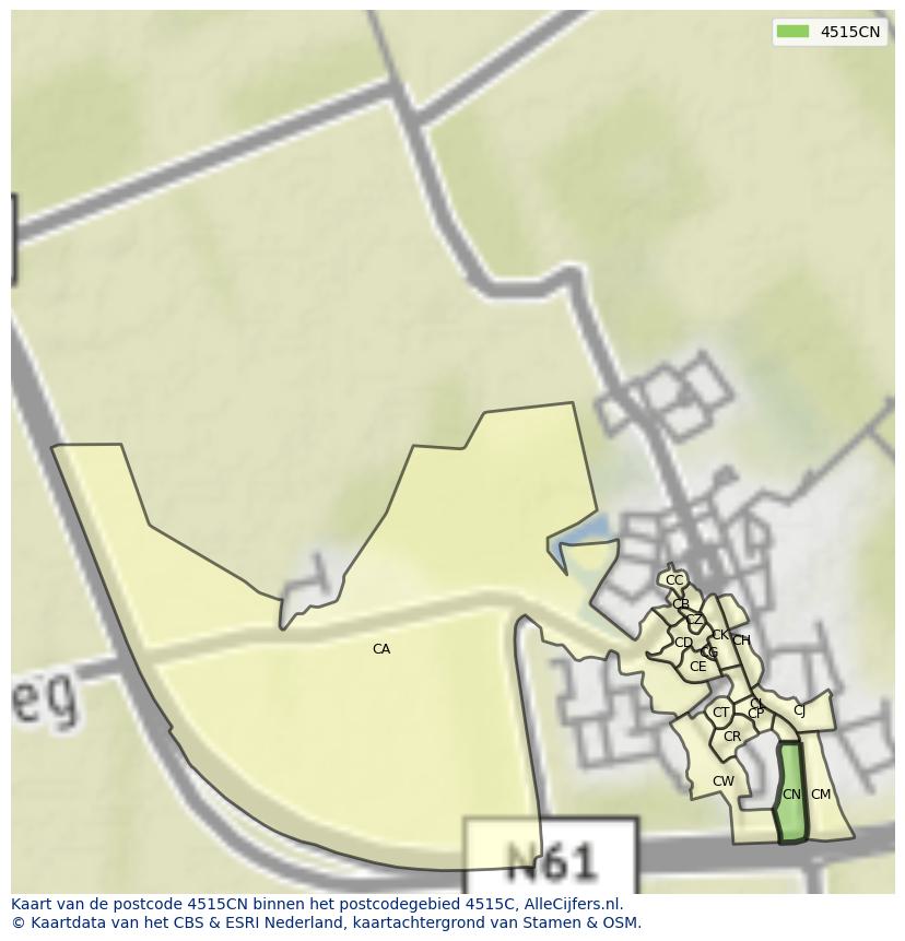 Afbeelding van het postcodegebied 4515 CN op de kaart.