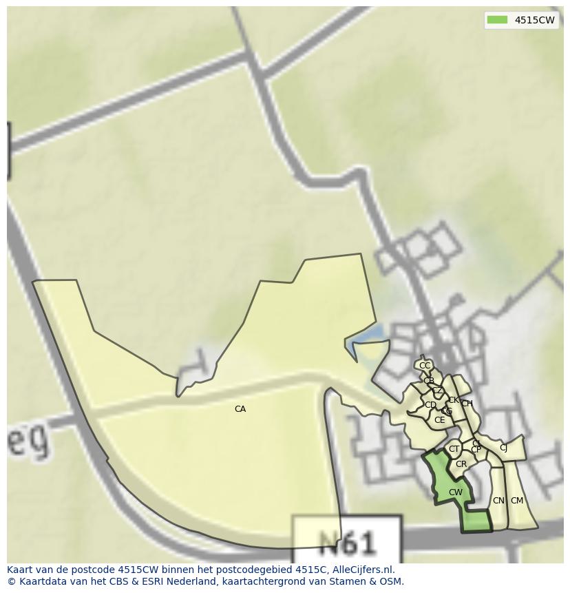 Afbeelding van het postcodegebied 4515 CW op de kaart.