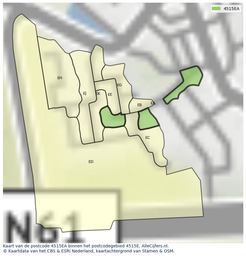Afbeelding van het postcodegebied 4515 EA op de kaart.