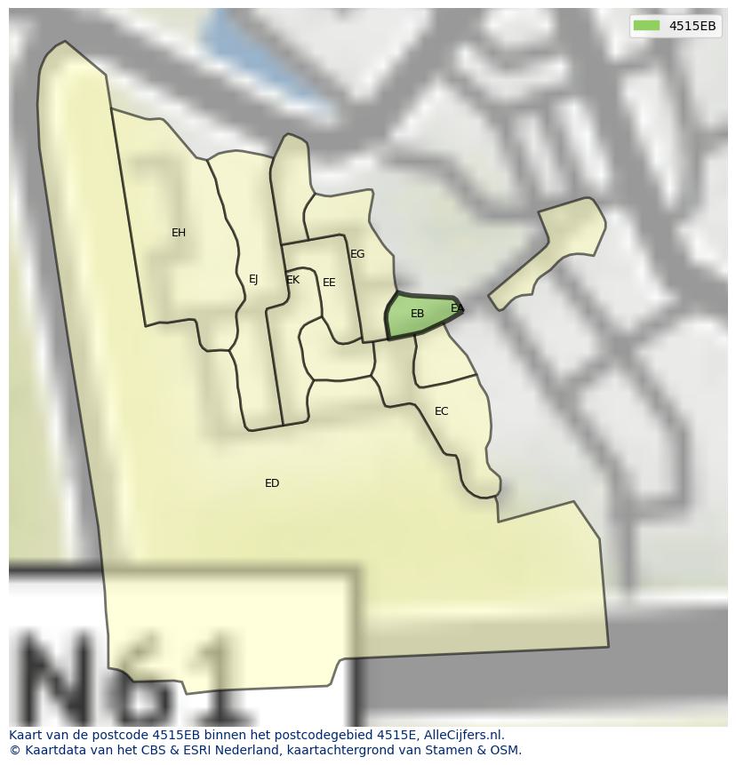 Afbeelding van het postcodegebied 4515 EB op de kaart.