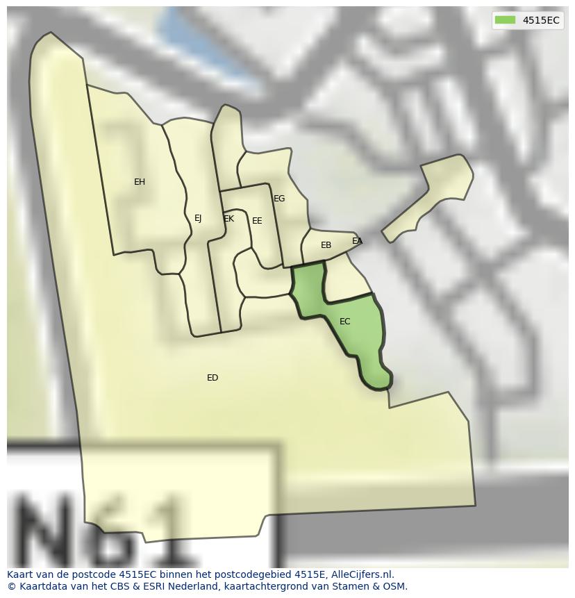 Afbeelding van het postcodegebied 4515 EC op de kaart.