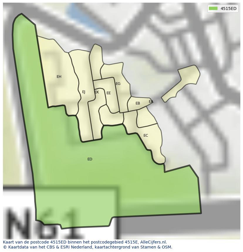 Afbeelding van het postcodegebied 4515 ED op de kaart.