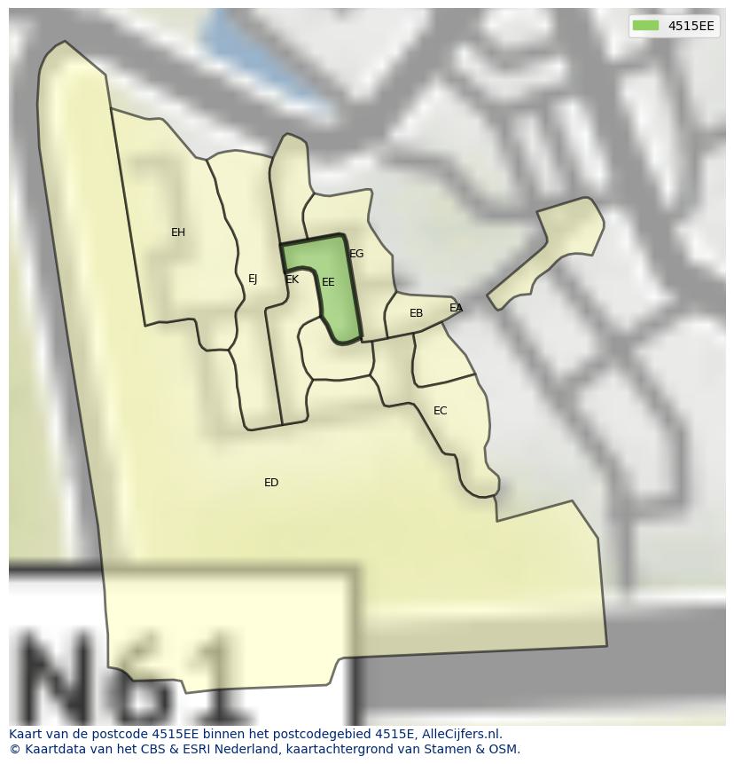 Afbeelding van het postcodegebied 4515 EE op de kaart.