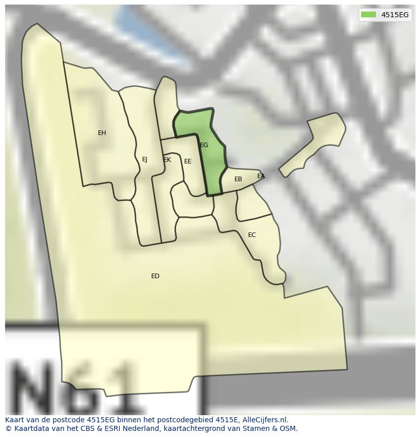 Afbeelding van het postcodegebied 4515 EG op de kaart.