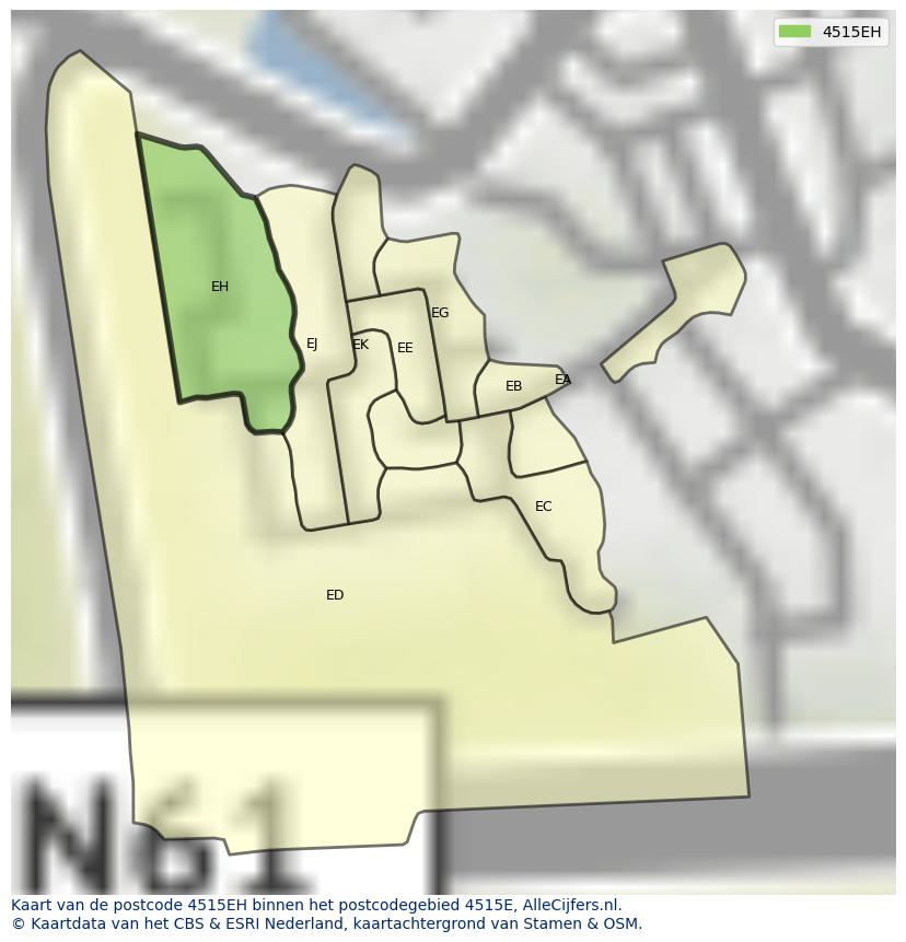 Afbeelding van het postcodegebied 4515 EH op de kaart.