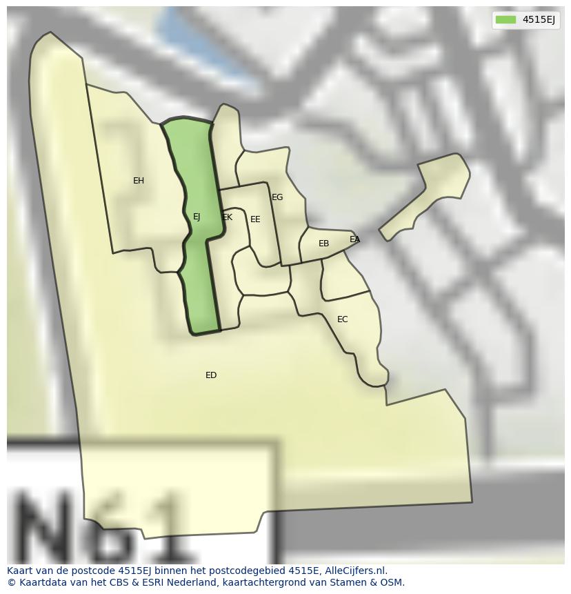 Afbeelding van het postcodegebied 4515 EJ op de kaart.