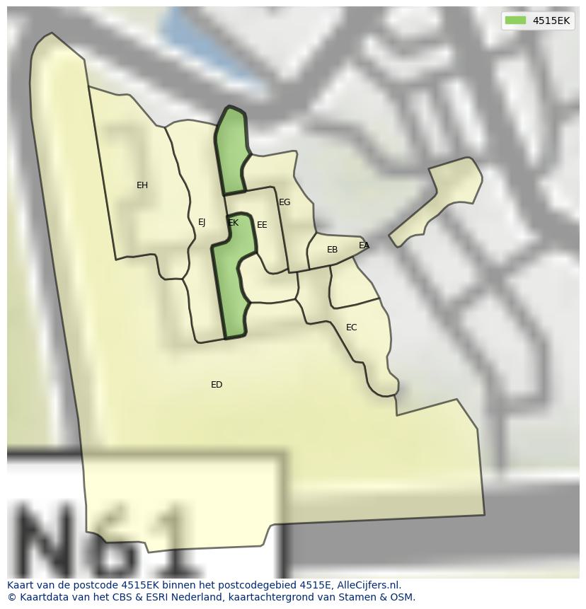 Afbeelding van het postcodegebied 4515 EK op de kaart.