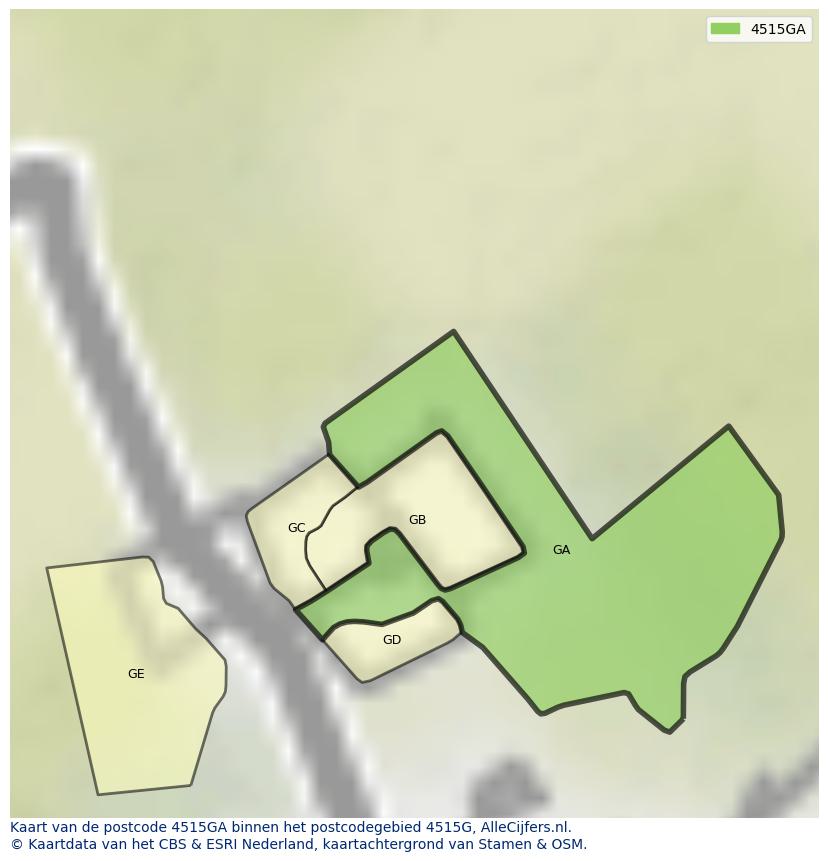 Afbeelding van het postcodegebied 4515 GA op de kaart.
