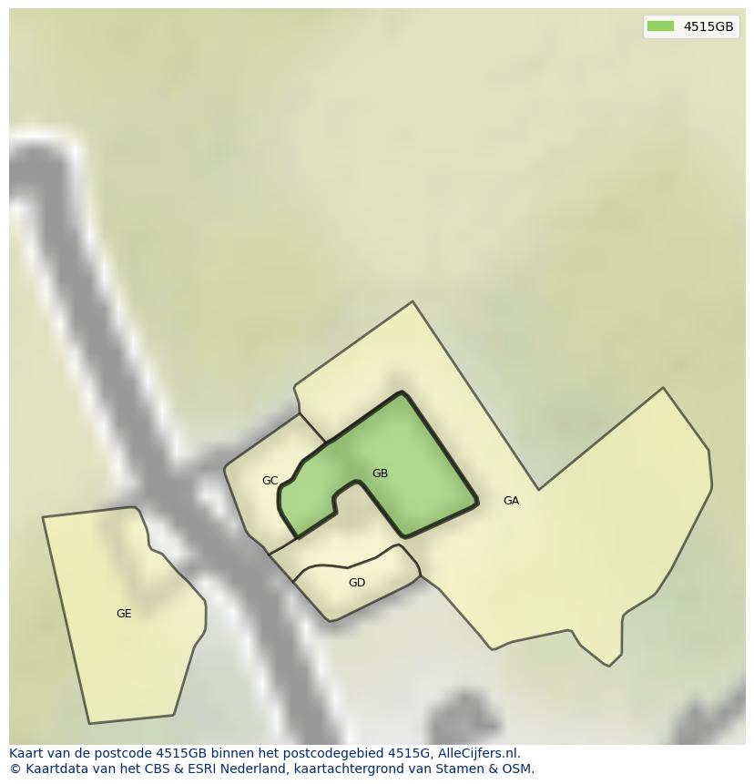 Afbeelding van het postcodegebied 4515 GB op de kaart.